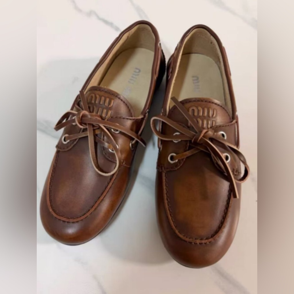 Miu Miu Brown Leather Boat Shoes